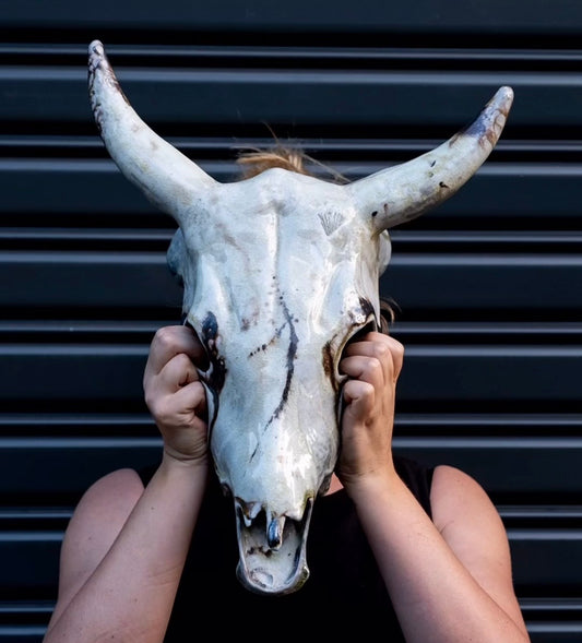 Wood Fired Porcelain Cow Skull